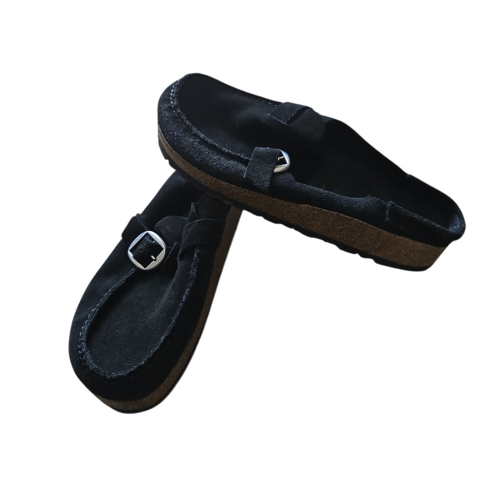 Birkenstock Buckley Black Suede Moccasin Clogs Mules Buckle EU 39 US 8 - Picture 3 of 14